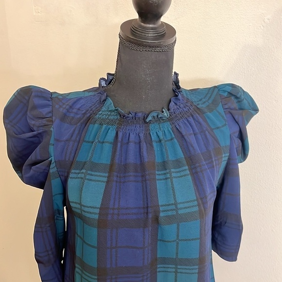 NWT Sugarlips Hudson Plaid Drape Sleeve Top Curve Blouse, Sz. XS. - Picture 4 of 13